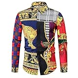 Hemd Herren Vintage Tier Drucken Shirt Herren Mode Spleißen Kent Kragen Langarm Shirt Herren Hawaii Sandstrand Hip Hop Style Hemd Herren Frühling Herbst Lässig Hemd H