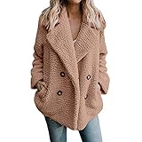 BIBOKAOKE Wintermantel Damen Mantel Revers Faux Für Lose Übergangsjacke Langarm Outwear Tasche Winterjacke Mode Kurz Coat Plüschmantel Flauschige Jacke Oversized Coat Jack