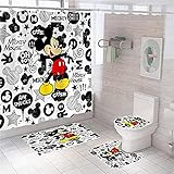 SDMNG DuschvorhangNew Mickey Minnie Mouse Print Shower Curtain mat Cover Toilet Bath mat Cushion Set Bathroom Curtain Hooks H