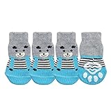 WNFYES 4 stücke Welpen Hund Socken Nette Haustier Strick Socken Kleine Hunde Baumwolle Anti-Rutsch Cat Schuhe Für Hallenbekleidung auf Pfotenschutz Pet Supplies Hundeschuhe (Color : Blau, Size : S)
