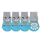 WNFYES 4 stücke Welpen Hund Socken Nette Haustier Strick Socken Kleine Hunde Baumwolle Anti-Rutsch Cat Schuhe Für Hallenbekleidung auf Pfotenschutz Pet Supplies Hundeschuhe (Color : Blau, Size : S)