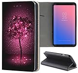 KX-Mobile Huawei P8 Lite 2015 Hülle - Handyhülle für Huawei P8 Lite 2015 - Handycover aus Kunstleder Motiv 1237 Baum Abstract Lila Schwarz Schutzhülle Smart Klapphülle C