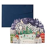 Frohe Weihnachten Karten Winter Stadt Weihnachtskarte Geschenk Pop-Up Karten Weihnachtsdeko Aufkleber Geschnitten Neujahr Grußk