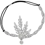 BABEYOND 1920s Stil Blatt-Medaillon Rundes Stirnband mit Perlen Inspiriert von Der Große Gatsby Accessoires für Damen (Silber)