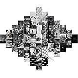 N\C 50Pcs Black White Aesthetic Picture for Wall Collage Print Kit Room Decor Vintage Wall Art Print Photo Collection Collage for G