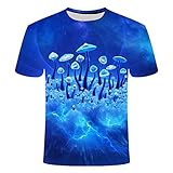 Sunofbeach Unisex 3D T-Shirt Lustige Druck Beiläufige Kurzarm T-Shirts Tee Tops, Fantasy Landschaft Blaue Pilze, XXXXL