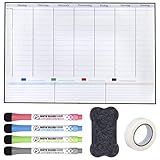 POPRUN 60 x 40 cm Abwischbarer Familien Wochenplaner für Wand,Haushaltsplaner,Whiteboard Kalendar,Magnettafel und Essenplaner für Magnete auf D