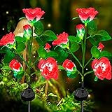 Solarleuchten Garten Deko,2 Stück Solar Rose Lichter für Außen Wasserdicht Solarlampen mit 10LED, LED Solar Gartenleuchte für Garten, Büsche, Rasenflächen, Zäune,,Rasen,Terrasse（rot）