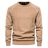 Pajiay Sweaters Herren Rundhals Einfachheit Einfarbig Pullovers Herren Slim Fit Business Lässig Base Strickwaren Herren Frühling Herbst Warm Komfortabel Pullovers Herren B-Dark Khaki XXL