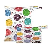 2pcs windeltasche Wet bags Wasserdicht Bunt Igels Blätter Nasstaschen wiederverwendbar Wasserdicht Waschbar Organizer Beutel für Kleinkind Windeln Reisen Gym S