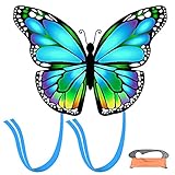 weeyin Blau Schmetterlings Drachen Flugdrachen für Kinder und Erwachsene mit langem Schwanz, Einleiner Flugdrachen für Kinder, Kite Drachen Freien für Anfängerkinder inkl.100m D