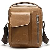 Herren Umhängetasche Schultertasche Reise-Tasche, Männer Echtes Leder Kleine Umhängetasche Messenger Bag Tablet Handtasche Crossbody Satchel Tasche for Brieftasche Geldbörse Handytasten Tablet Ak