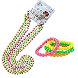 80er Damen Neon Perlen,1980er Jahre Kostümzubehör Set 4er Pack Fluoreszierende Neon Armbänder+4er Pack Neon Halskette Kunststoff 70er 80er Jahre Rave Perle für Party Kostüm Dress Up M