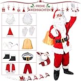 GOLDGE Weihnachtsmann Kostüm Set, Nikolauskostüm 10-teiliges Set XL Deluxe Mantel Hose Handschuhe Überschuh Passend zu Weihnachten Mottoparty Karneval Weihnachts Kostüme für Erw