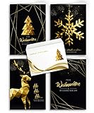Weihnachtskarten mit Umschlägen - 20 Stück | Modern Design - Gold | 4 Motive + passender Umschlag | Für Familie, Freunde & geschäftlich | Edel Weihnachtskarten-Set Klappkarten mit Umschlag S
