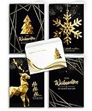 Weihnachtskarten mit Umschlägen - 20 Stück | Modern Design - Gold | 4 Motive + passender Umschlag | Für Familie, Freunde & geschäftlich | Edel Weihnachtskarten-Set Klappkarten mit Umschlag S