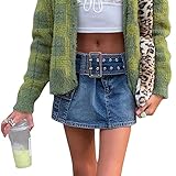 Damen Vintage Denim Röcke Low Waist Bleistift Minirock Sexy A Line Kurzer Rock Y2K Aesthetic Harajuku Grunge Streetwear (Blau, S)