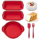 HomeMall Silikon Backformen, 5 professionelle Antihaft-Silikon Backformen Set inklusive Kuchenform Brot/Toastform Ölbürste Backspatel, für DIY Toast, Kuchen, B