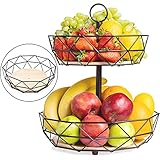 DEKOFY Obst Etagere - Exklusive Obstkorb Etagere mit modernen & hochwertigen Echtholzböden - auch einzeln nutzbar - Aufbewahrung für Obst & Gemüse, Obstschale, Obstkorb 2 Etagen, Obst S