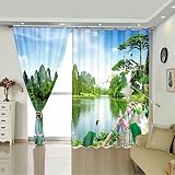 HAOGG Vorhänge Mit Ösen, Landschaft Pflanzen Landschaft Schön Vorhang, Blickdicht, Für Schlafzimmer, Kinderzimmer, Verdunkelungsvorhang, Thermovorhang, Vorhang Mit Ösen, 2 Stück 200X160CM