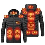 Warmdeco Beheizte Jacke Winter Outdoor USB Electric 11 Panels Heizmantel Thermische Kapuzen-Baumwollkleidung für M?nner Frauen Sport Schwarz XXXXXL