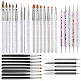 EBANKU 33pcs Acryl Nagel Pinsel Double Ended Nagel Punkt Stift UV Gel Nagel Lack Bürste Blumen Nagel Zeichnung Pinsel Nagelkunst Tipps Nail Art Pinsel Set Werkzeug für Frauen M