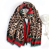 wsxcfyjh Schal Damen Fashion Leopard Print Schal Damen Mit Rot Grün Fransen Wraps Und Tücher Für Damen One Size Grü