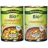 Reichenhof Bio Gemüse-Eintopf Minestrone - vegan, 6er Pack (6 x 400 g) & Bio Linsen-Eintopf - vegan, 6er Pack (6 x 400 g)
