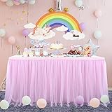 HBBMAGIC Tüll Tischrock Rosa, Tütü Tischröcke 275*76CM, Candy Tisch Tischdecke Tüll für Geburtstag Mädchen Dekoration, Baby Party,Candy Party,Candy Bar,Hochzeit, Ohne LED