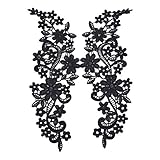 Vintage Schwarze Blumen-stickerei-spitze Appliqued Gewebe Jacquard-band-spitze-gewebe Für Nähen Borte Patch-1p