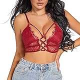 XIUSEMY Frauen Spitze BH Sexy Wimpern Crop Top Bralette Ungepolstert Criss Cross Dessous, rot, M