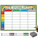 TMS Wochenplaner magnetisches Whiteboard zum Organisieren Ihrer Aufgaben, Mahlzeiten, zu Hause, in der Schule, als Kühlschrankmagnet mit 4 bunten Stiften und Radiergummi (grün, A3)