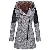 iHENGH Damen warme dünne Jacke, dicken Mantel Winter Outwear mit Kapuze reißverschluss Mantel(Grau, XL)