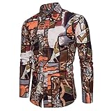 QWERD Blumen Hemd Herren Langarm Muster Paisley Freizeitshemd Langarmhemd Casual Shirt Herren Hemd Langarm Baumwolle Druck Retro Freizeithemd Button Down Shirt Bunte Hawaii-Print Hemd Mehrfarbig