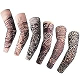 Yuccer 6 PCS Tattoo Ärmel Gefälschte Tattoo Sleeve aus Nylon für Männer Temporäre Tatoo Armstrümpfe (Grau)