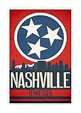 ArtsyCanvas Nashville - State Flag Skylines - 16x24 Matte-Plakat-Druck-W