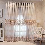 CurDecor Doppelschicht Voile Transparent Bestickt Fenstervorhänge,Jacquard Verdunkelungsvorhänge Drapes Für Schlafzimmer Wohnzimmer 1 Pc-Gray Grommet 240x270cm(94x106in)