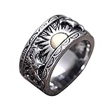 ForFox Herren Damen Vintage Breite 925 Sterling Silber Gold Sonne und Adler Band Ring Schmuck 13 mm Größe 61