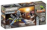 PLAYMOBIL Dino Rise 70628 Attacke aus der Luft: Dinosaurier Pteranodon mit Wurfgeschossfangnetz und Teammitglied Kaidan vs. Bösewicht mit Roboterdrohne, Ab 5 J