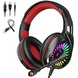 Gaming Kopfhörer Headset für PS4 PC Xbox One, LED RGB Licht Crystal Clarity Sound Professional Kopfhörer mit Mik