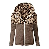 Zilosconcy Damen Flauschig Kuschelpullover Teddyjacke Plüschjacke Teddyfleece Jacke Steppnähte Reißverschluss Mantel Bluse Winterwarmes Oberteil Elegant Leopardenmuster Winterjack