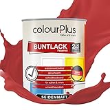 colourPlus®️ 2in1 Buntlack (750ml, RAL 3000 Feuerrot) seidenmatter Acryllack - Lack für Kinderspielzeug - Farbe für Holz - Holzfarbe Innen - Made in Germany
