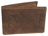 Brown Bear Mini-Geldbörse Herren Büffel-Leder Braun Vintage RFID-Schutz Blocker, Echtleder Querformat Männer-Portemonnaie klein extra flach, Business Geldbeutel 4 Karten-Fächer, Portmonee 10.5 x 7