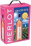 Grand Sud - Merlot Rosé aus Süd-Frankreich - Sortentypischer Trocken Roséwein - Großpackungen Wein Bag in Box 3l (1 x 3 L)