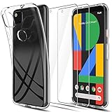 LK Kompatibel mit Google Pixel 4a 4G 5.8 Zoll Hülle mit 2 Stück Displayschutz Schutzfolie, Klar Schutzhülle Transparent TPU Silikon Handyhülle Durchsichtige Case Cover, Crystal C