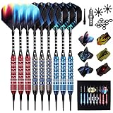 Grebarley Dartpfeile mit Kunststoffspitze, Dartpfeile für elektronische Dartscheibe, 12 Stück Softdarts 18g mit 18 extra Flights, 50 extra Soft Tip