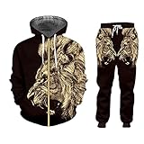 JJBKT Casual Herren Sportswear Hoodie 3D-Druck Zweiteilige Winterjacke Herren Lose Tier Löwe Set ZHPA00924 L