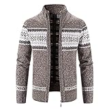 Herren Stricken Strickjacke Herbst Winter Cardigan Feinstrick mit Reißverschluss Warme Slim Kariertes Pullover Übergangsjacke mit Schneeflocken Drucken Sweatjacke Langarm Sweatshirt Sweater Outw