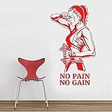 Attraktiver Gymnastik-Aufkleber mit Aufschrift 'No Pain No Gain', für Fitness, Vinyl-Aufkleber, Motivation, Kunstdekoration, Zimmer-Dekoration, Tür, 57 x 100