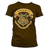 Harry Potter Offizielles Lizenzprodukt Hogwarts Crest Damen T-Shirt (Braun), M